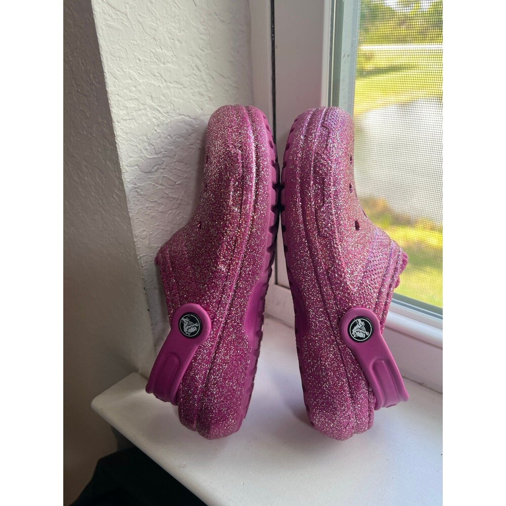 Crocs Classic Clogs Fleece Lined Pink Magenta Sparkle Juniors Size 2 (EU 30-31) - Picture 7 of 9